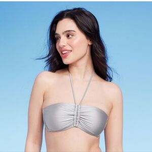 a new day Silver Strapless Ruched Bikini Top